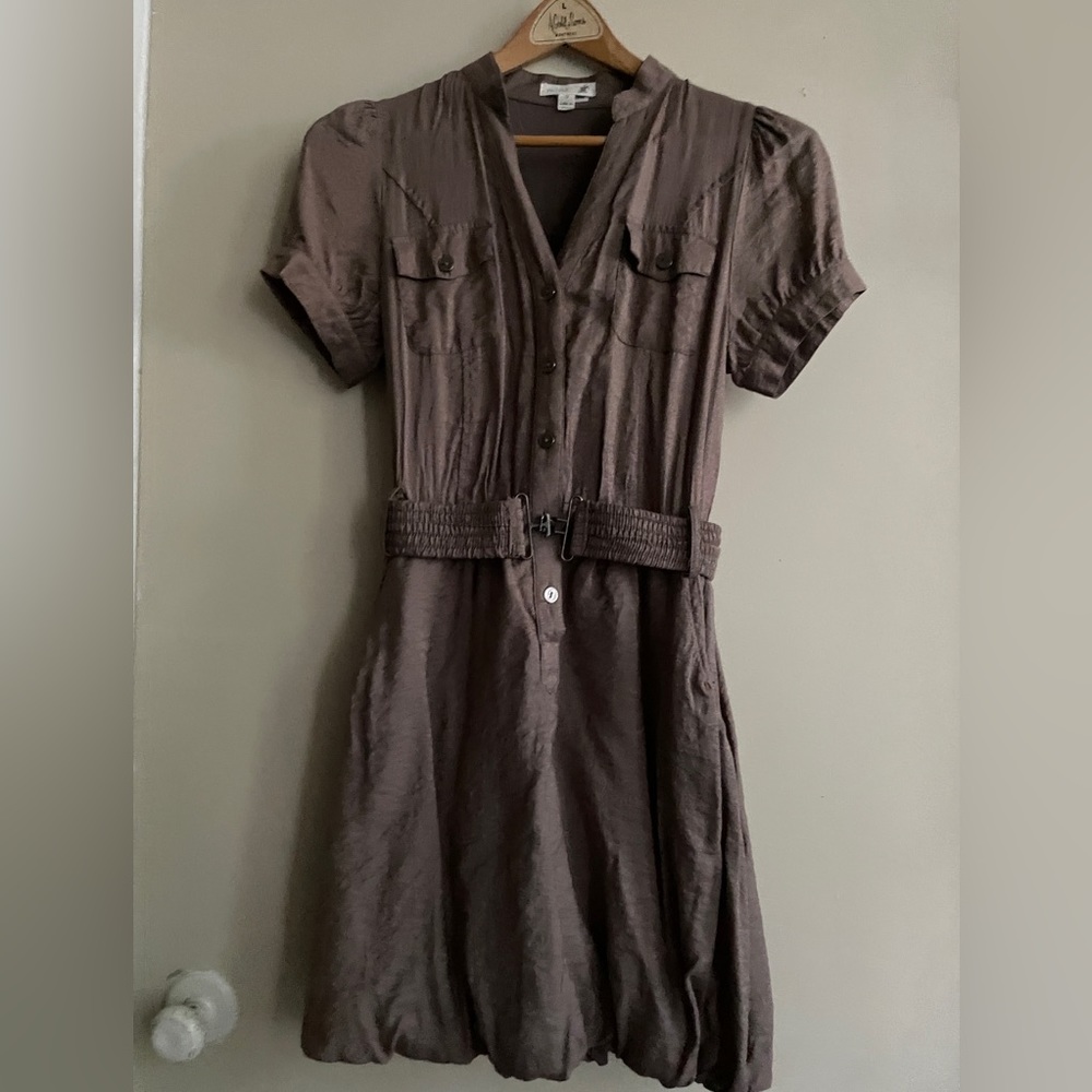 Belted shirt dress lined with pockets size S khaki green